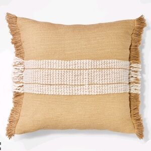 Studio McGee NWT Woven Striped Square Throw Pillow with Fringe in Neutral